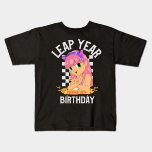 Leap Year February 29th Birthday Leap Year Day Feb 29 Checkered Flag Peace Kids T-Shirt